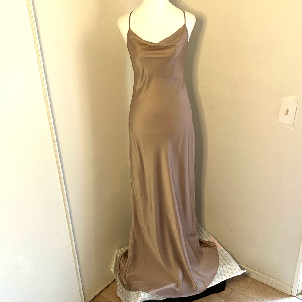 Show Me Your MuMu Taupe Floor Length Formal Prom Special Occassion Slip Dress